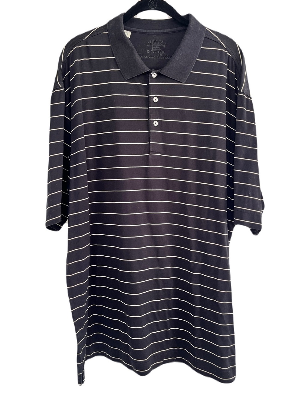 Cutter and Buck Black and Ivory Striped 100% Cotton Polo Shirt, Size XL